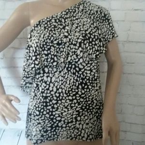 NWT Chaps One Should Ruffle Black White Top Size L